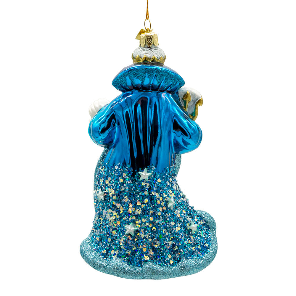 Bellissimo Under The Sea Santa with Staff & Shell Glass Ornament 7"