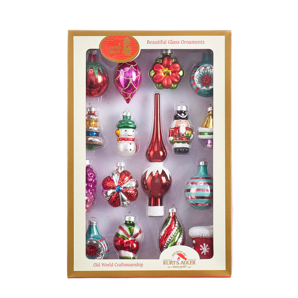 Early Years Mini Glass Ornaments 1.75" Ornaments & 5.5" Finial Set of 16