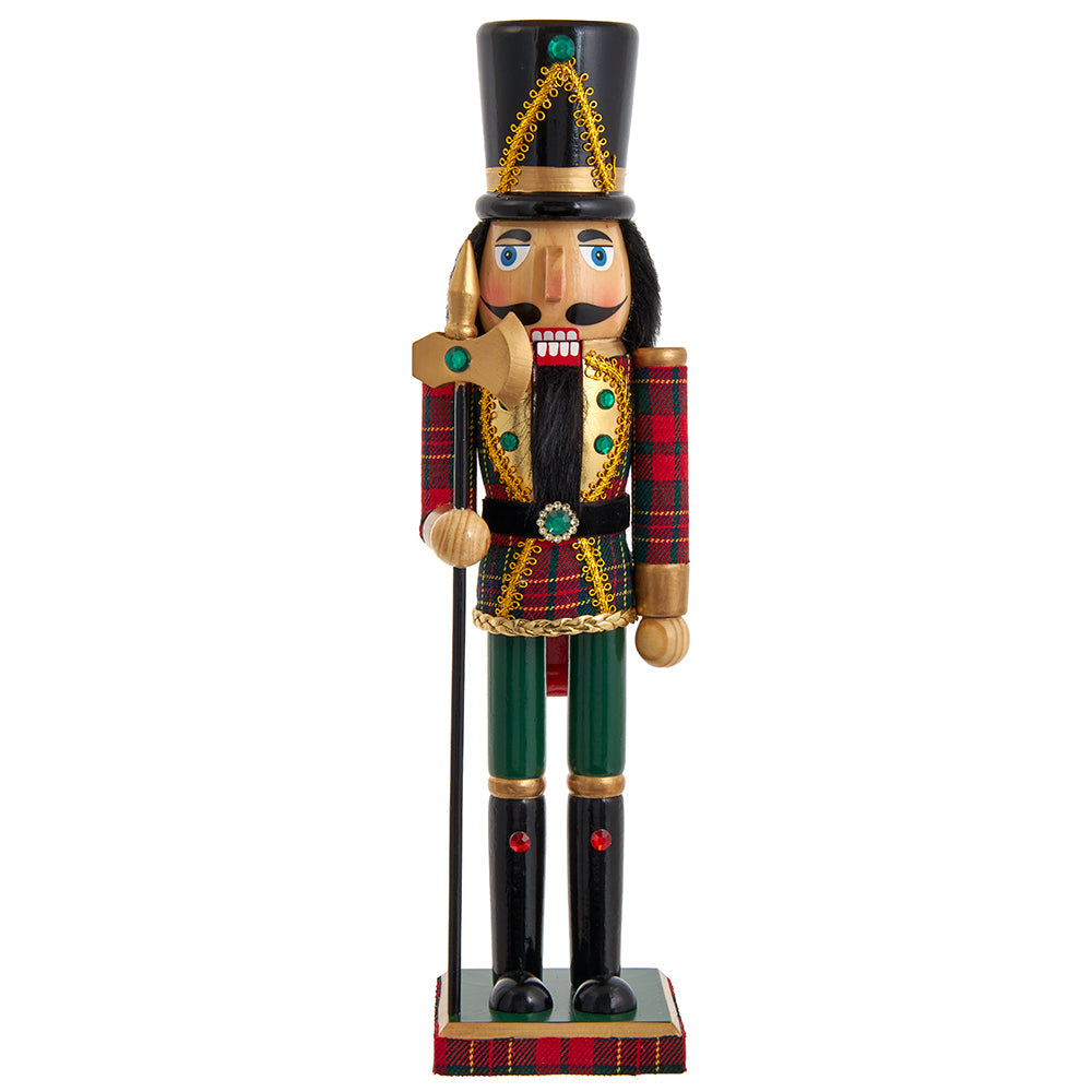 Green & Red Plaid Soldier Wooden Nutcrker 15"