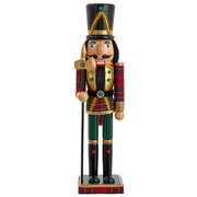 Green & Red Plaid Soldier Wooden Nutcrker 15"