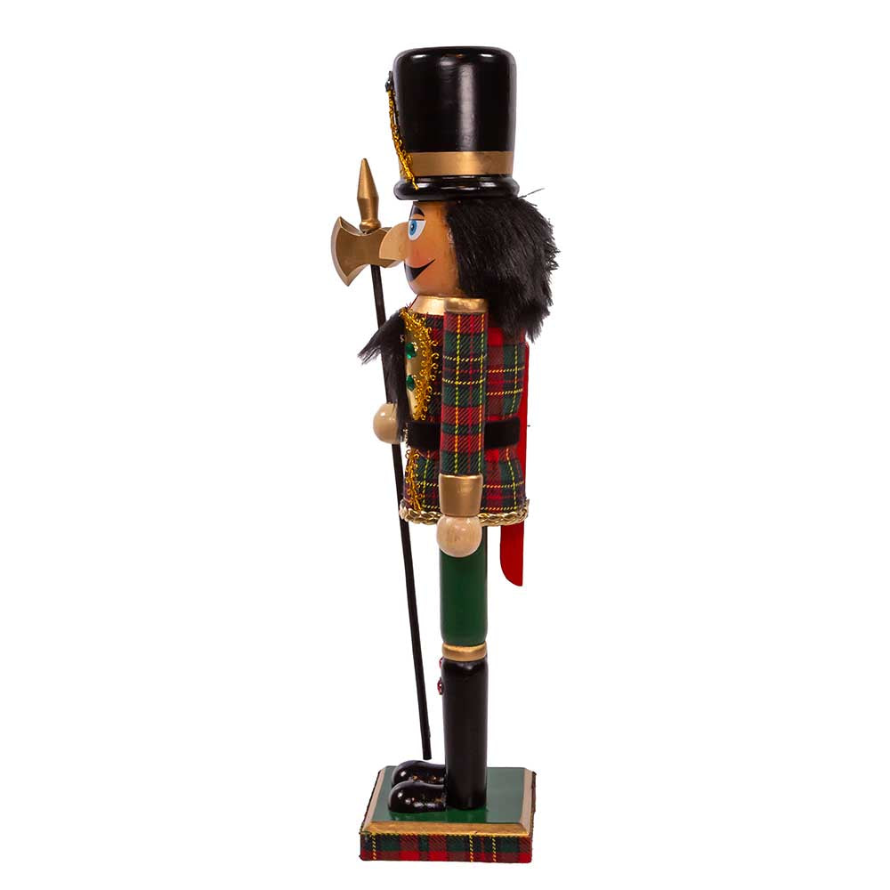 Green & Red Plaid Soldier Wooden Nutcrker 15"
