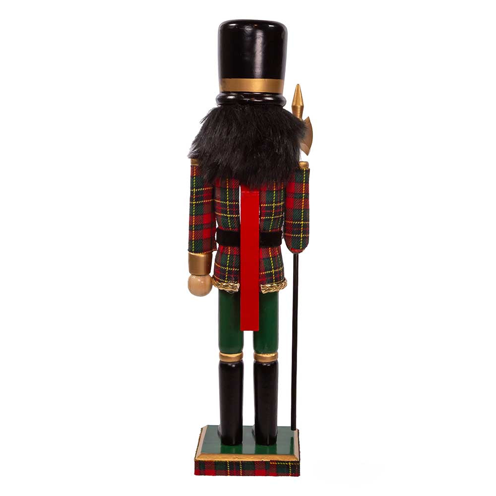Green & Red Plaid Soldier Wooden Nutcrker 15"