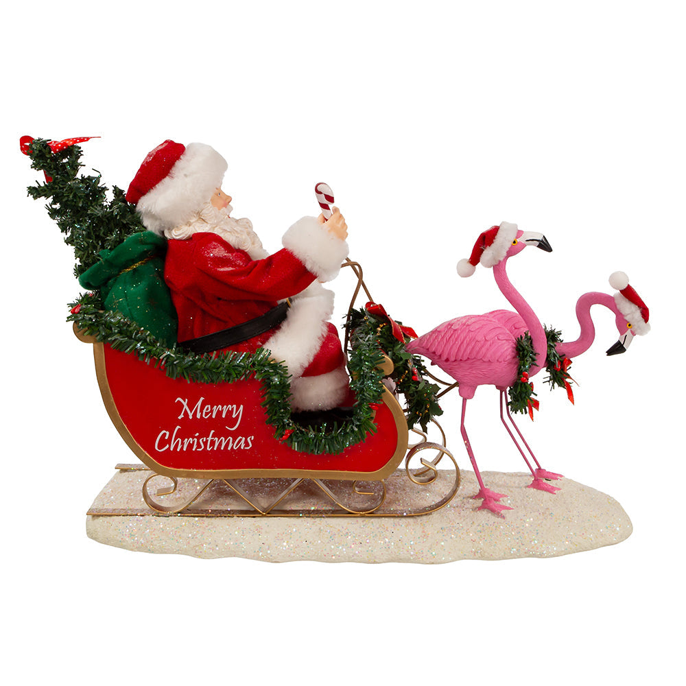 Flamingos Pulling Santa Sleigh 10"