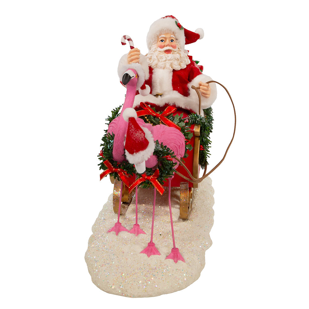 Flamingos Pulling Santa Sleigh 10"