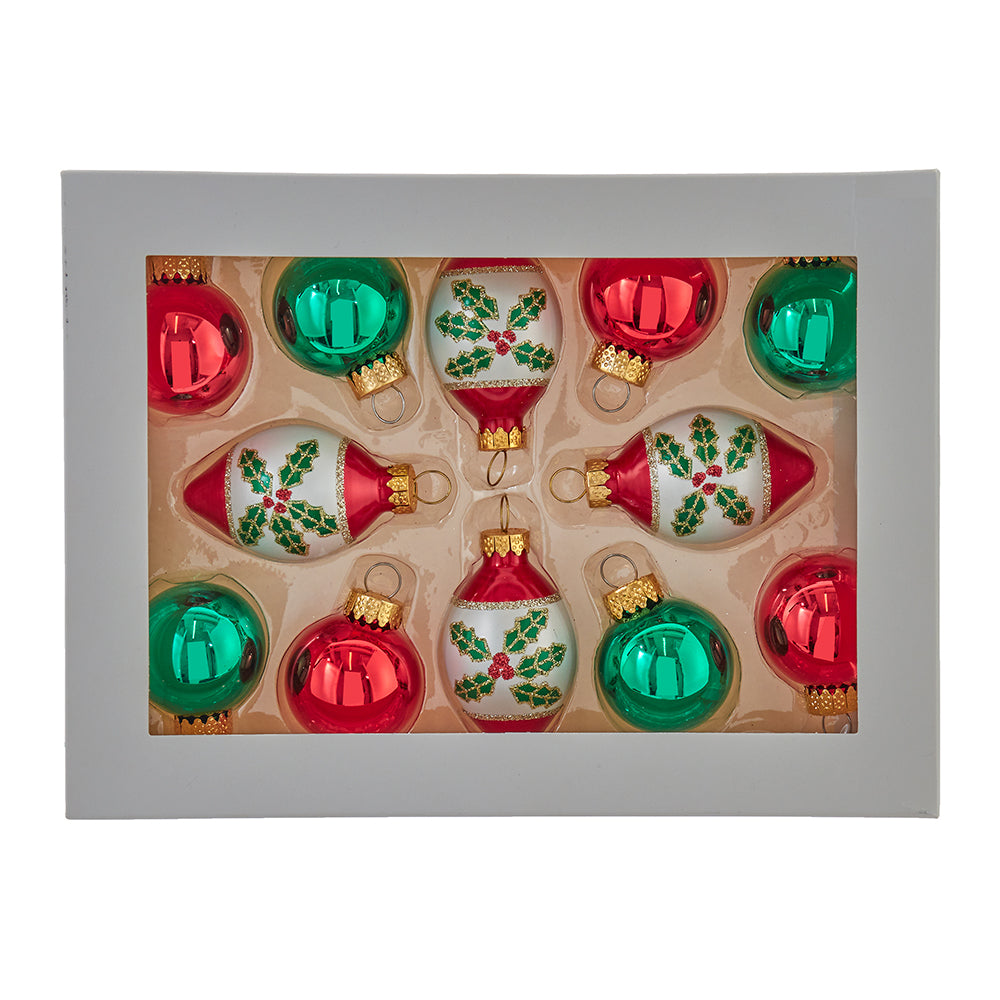 Green & Red Glass Ball Ornaments 35mm Set of 12