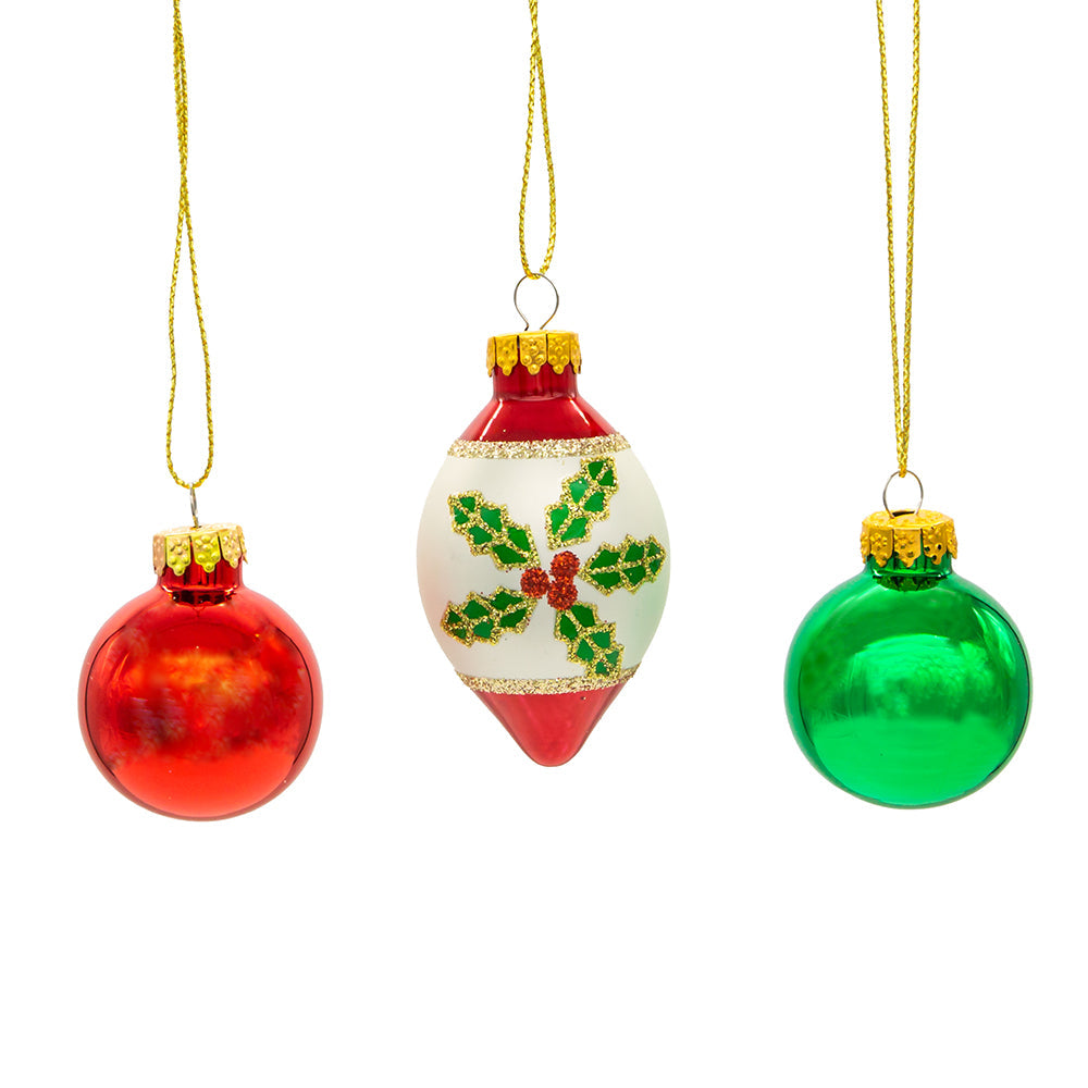 Green & Red Glass Ball Ornaments 35mm Set of 12