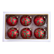 Berry & Holly Leaves Red Glass Ball 80mm Set of 6