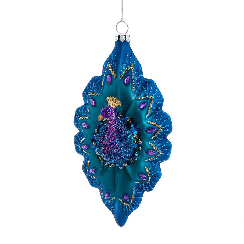 Peacock Glass Ornament 6.5"