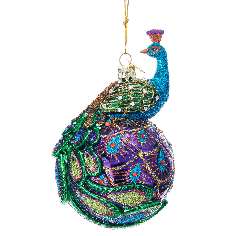 Noble Gems Peacock Glass Ornament 5"