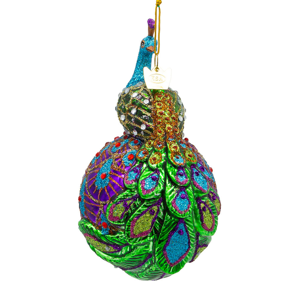Noble Gems Peacock Glass Ornament 5"
