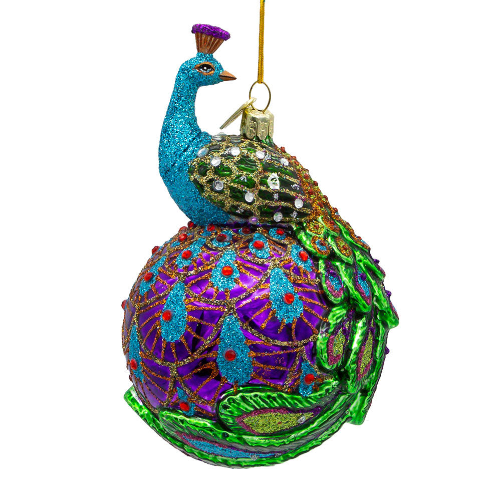 Noble Gems Peacock Glass Ornament 5"