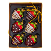 Chocolate Covered Strawberry Gift Box Glass Ornament 2.36" Set of 6