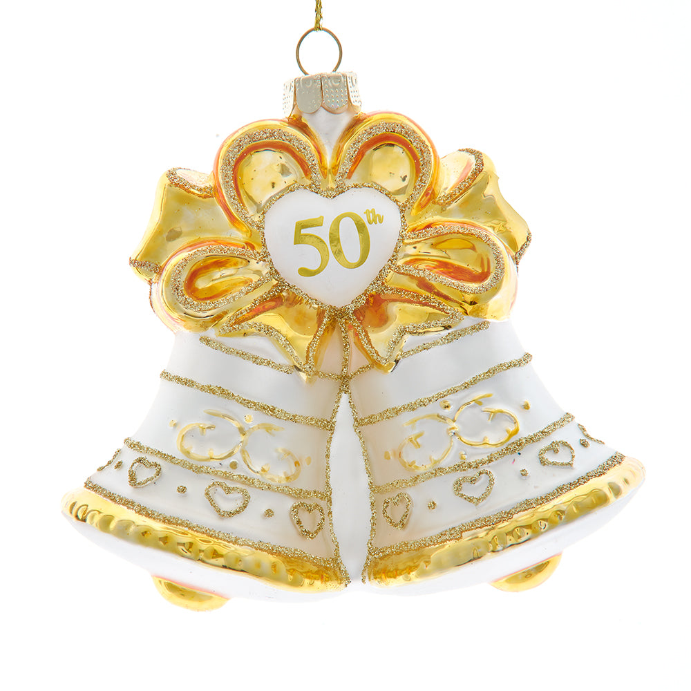50th Anniversary Gold Bell Glass Ornament 4"