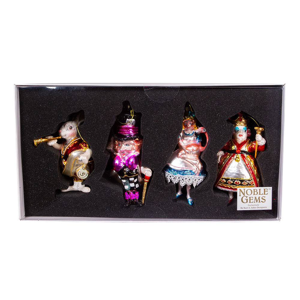 Alice in Wonderland & Friends Glass Ornament 5.25" Set of 4