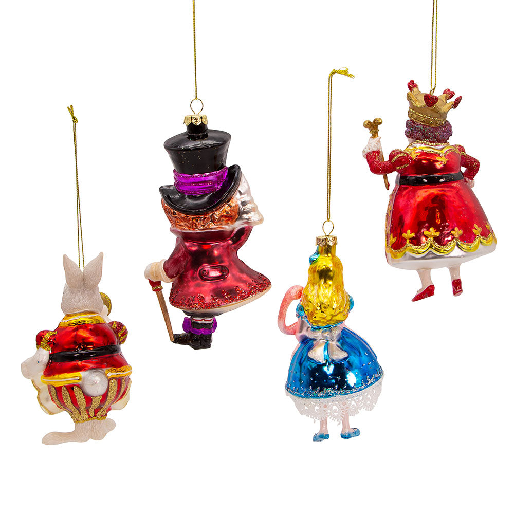 Alice in Wonderland & Friends Glass Ornament 5.25" Set of 4