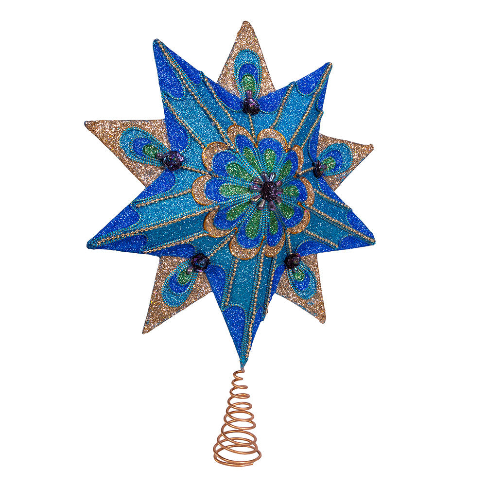 Peacock Glitter 10 Point Tree Topper 16"