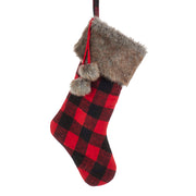 Buffalo Plaid Fabric Stocking with Fur Cuff 20.5"