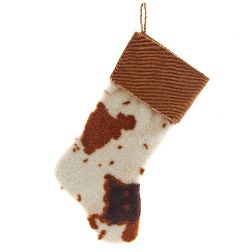 Tan & White Western Faux Cowhide Fur Stocking 20.5"
