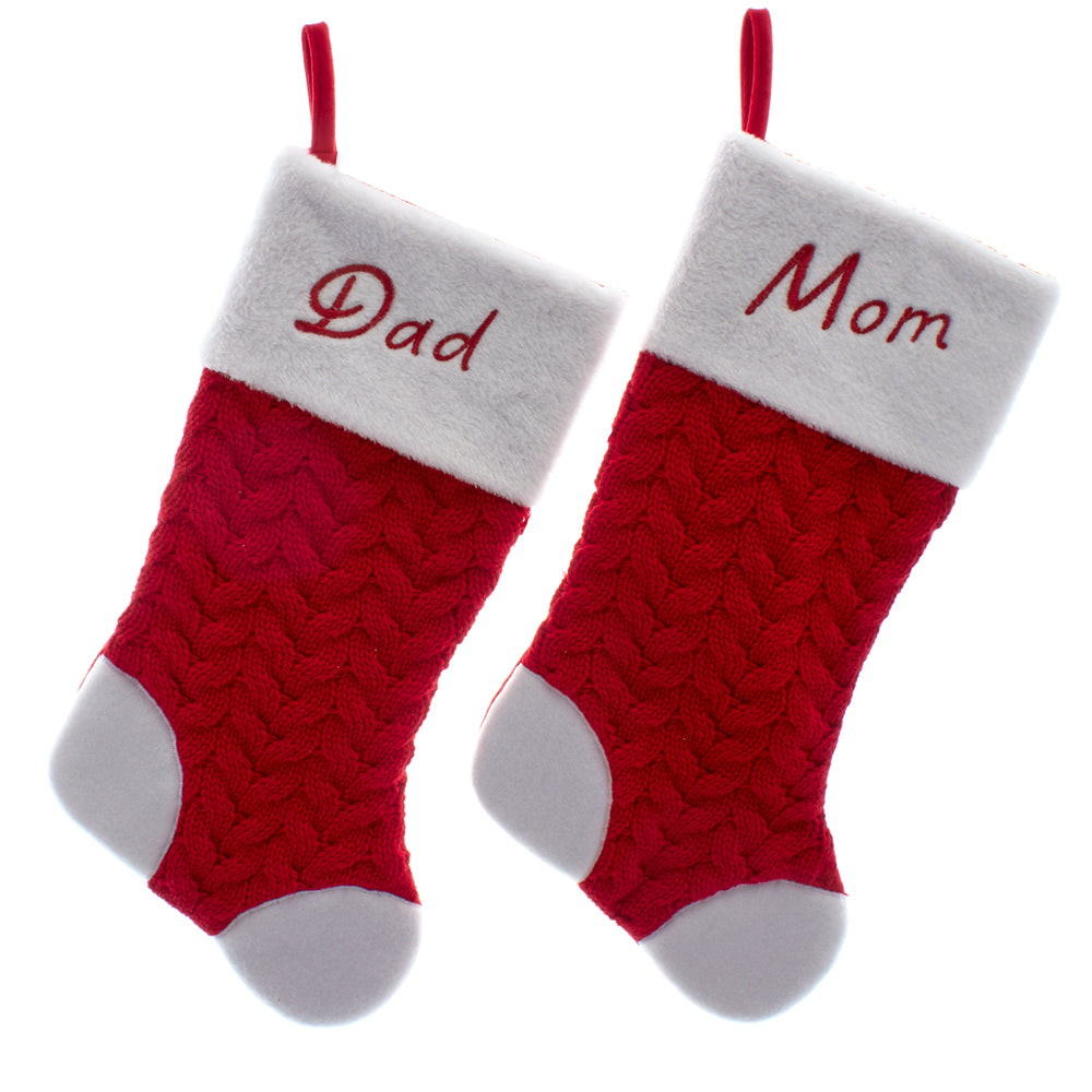 Red and White Mom and Dad Stockings 20.5" Set of 2