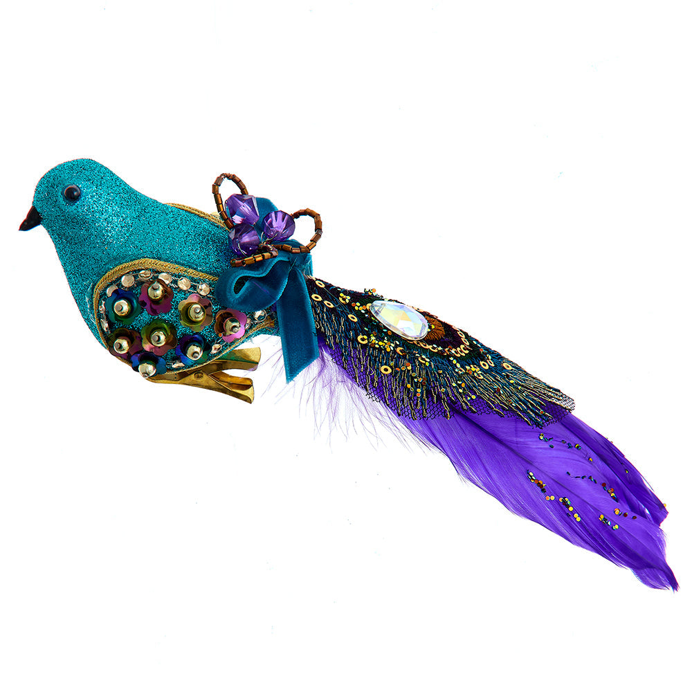 Peacock Colored Bird Clip-On Ornament 3"