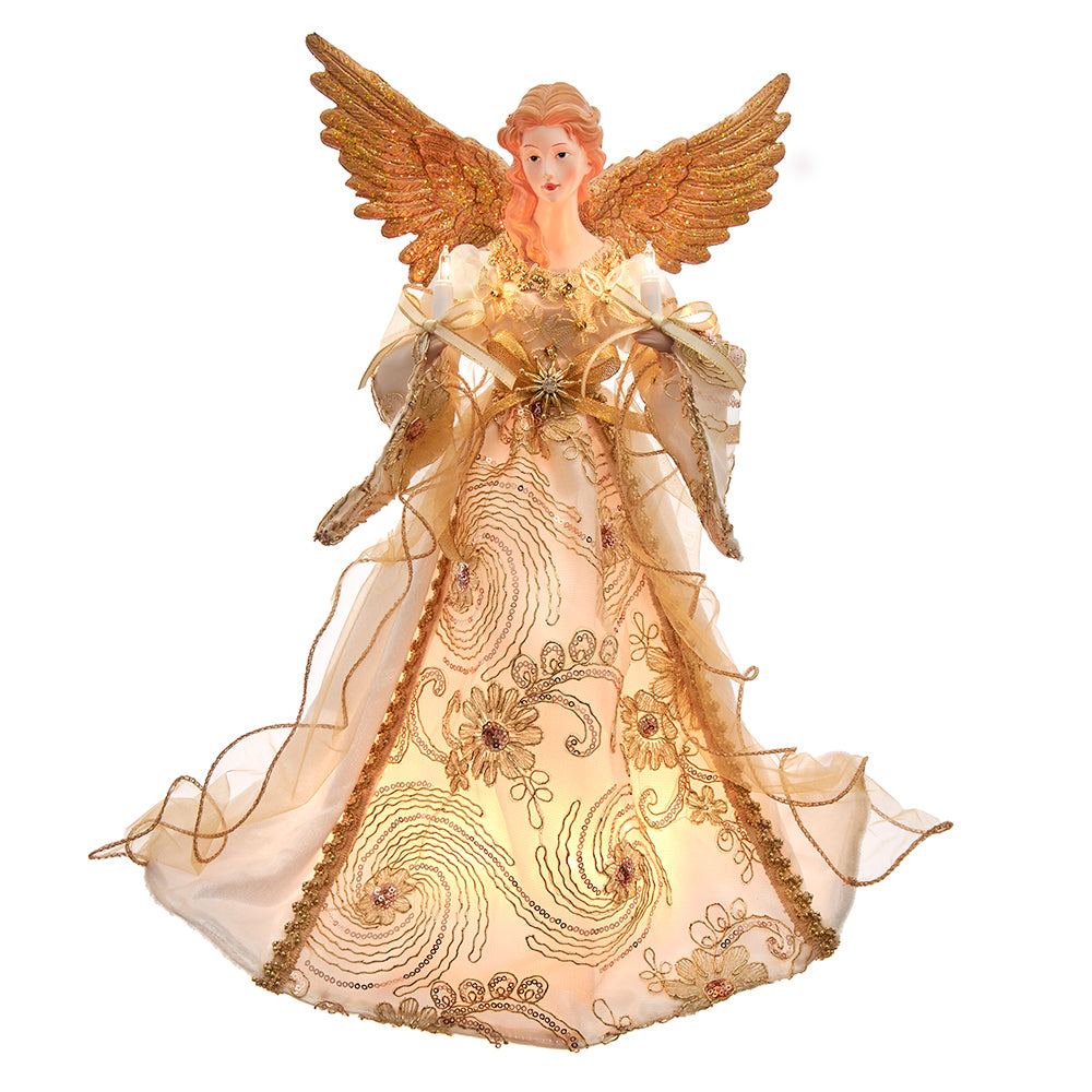 Ivory and Gold  Angel 10 Light Tree Topper 16"