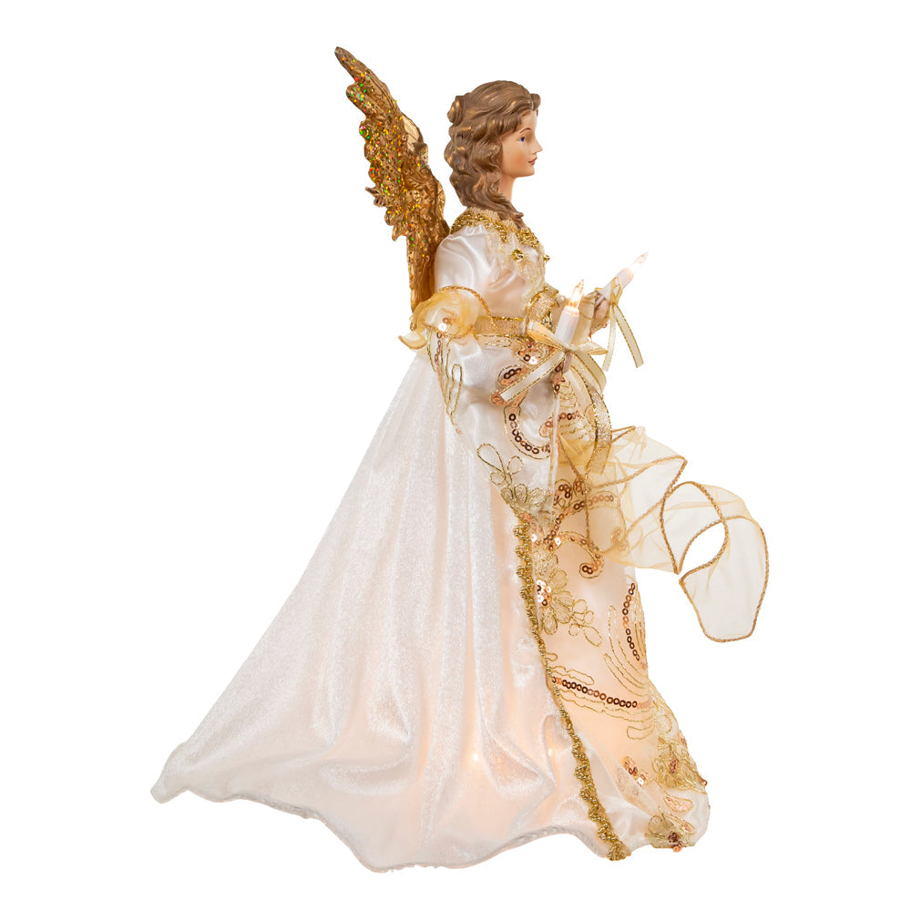 Ivory and Gold  Angel 10 Light Tree Topper 16"