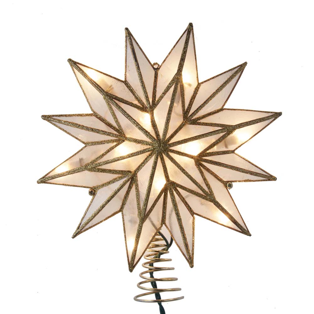 12 Point Gold Capiz Star 10 Light Tree Topper 8.75"