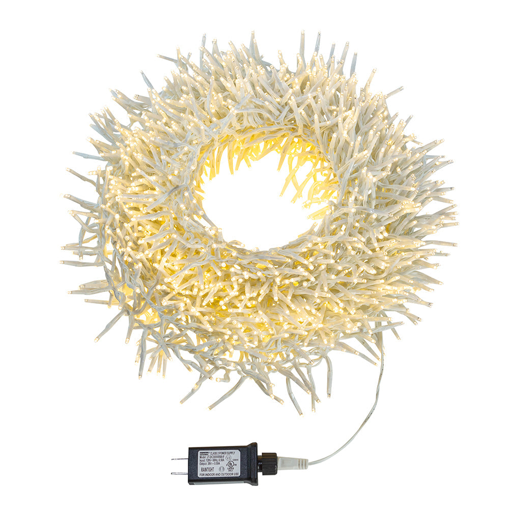 Warm White 2,000 Light LED White Wire Cluster Garland 65'