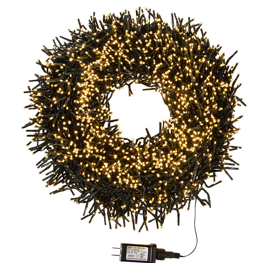 Warm White 3,000 Light LED Green Wire Cluster Garland 98'