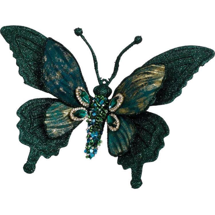 Glittered Jeweled Butterfly Clip Peacock 7"