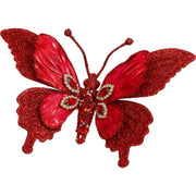 Glittered Jeweled Butterfly Clip Red 7"
