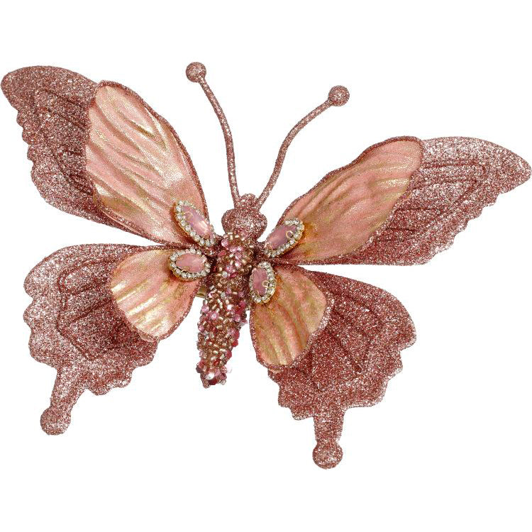 Glittered Jeweled Butterfly Clip Rose 7"