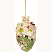 King's Jewels Faberge Jeweled Egg Ornament Green and Ivory 7"