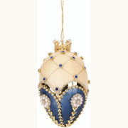 King's Jewels Faberge Jeweled Egg Ornament Blue and Ivory 7"