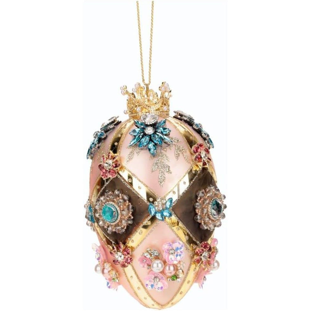 King's Jewels Faberge Jeweled Egg Ornament Pink and Brown 7"