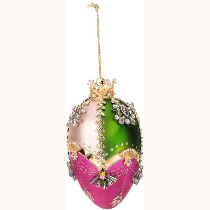 King's Jewels Faberge Jeweled Egg Ornament Magenta, Green and Pink 7"