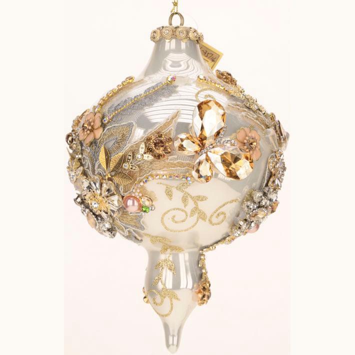 King's Jewels Finial Ornament Shiny Cream 8"