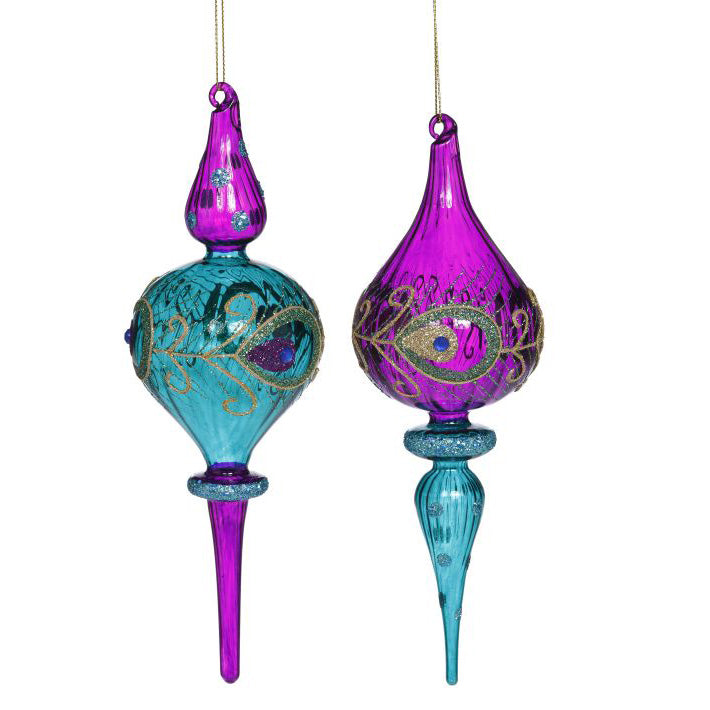 Peacock Finial Ornament 9" Set of 2