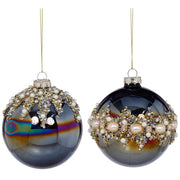 Pearl Banded Ball Ornament 4" Set of 2