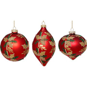 Christmas Holly Berry Ornament 4" Set of 3