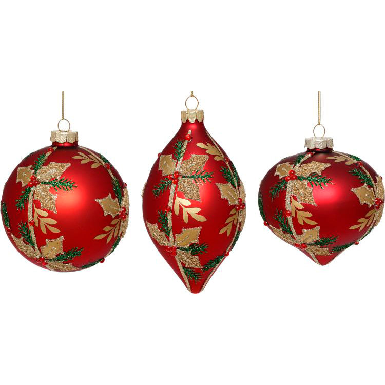 Christmas Holly Berry Ornament 4" Set of 3