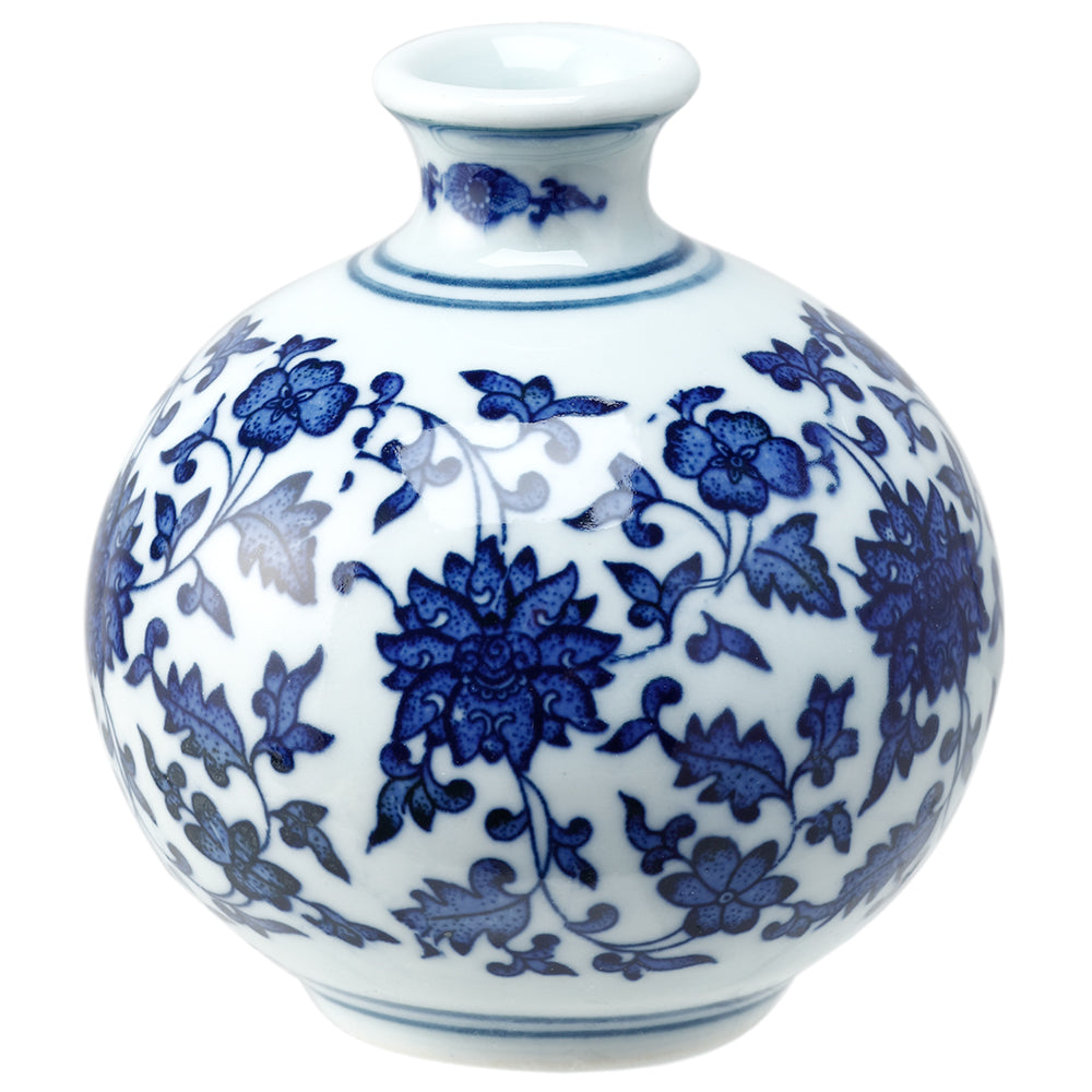 Blue and White Classic Chrysanthimum Ceramic Vase 3.25"