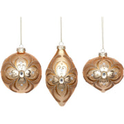 Floral Embossed Ornament 4" Set of 3