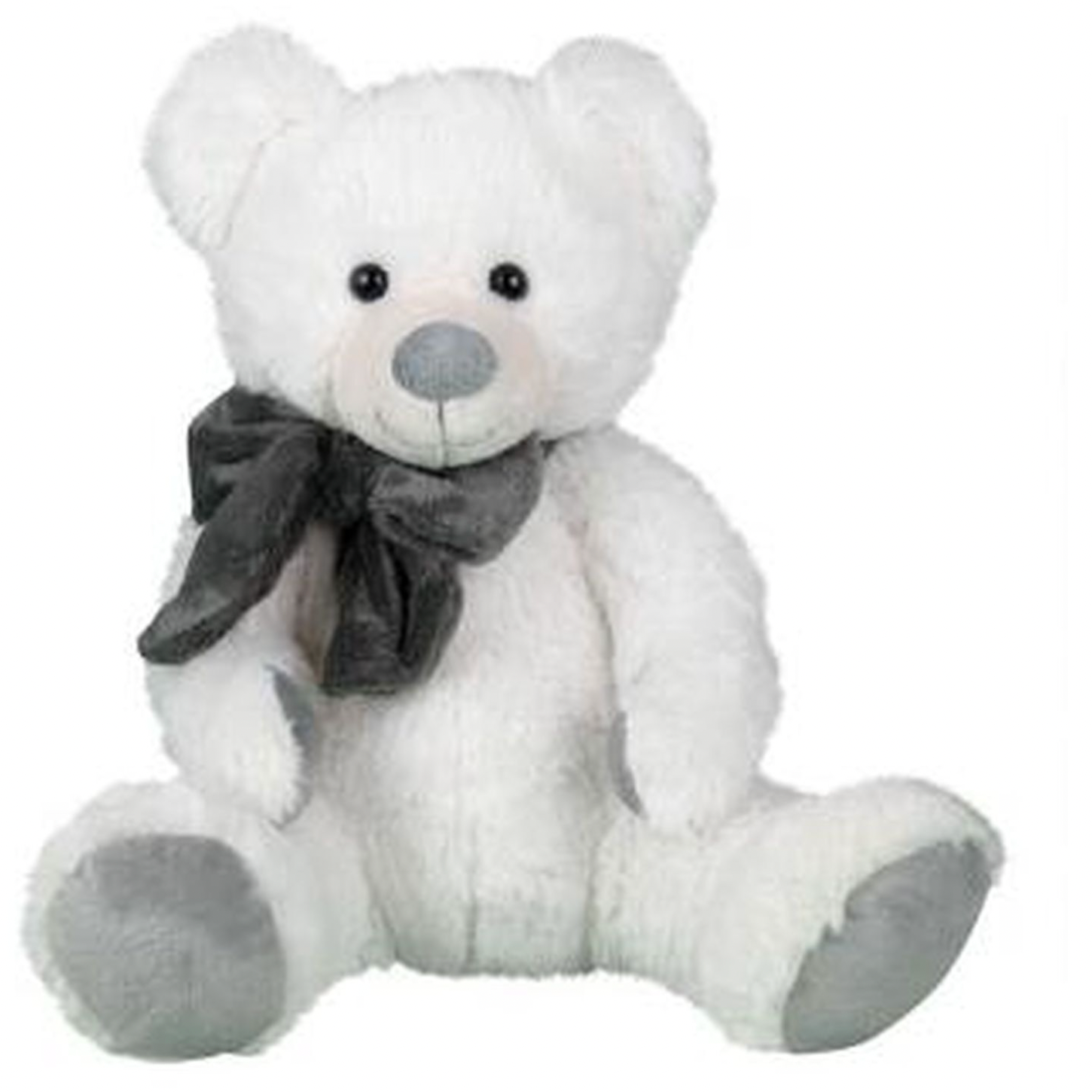 White Teddy Bear with Gray Bow