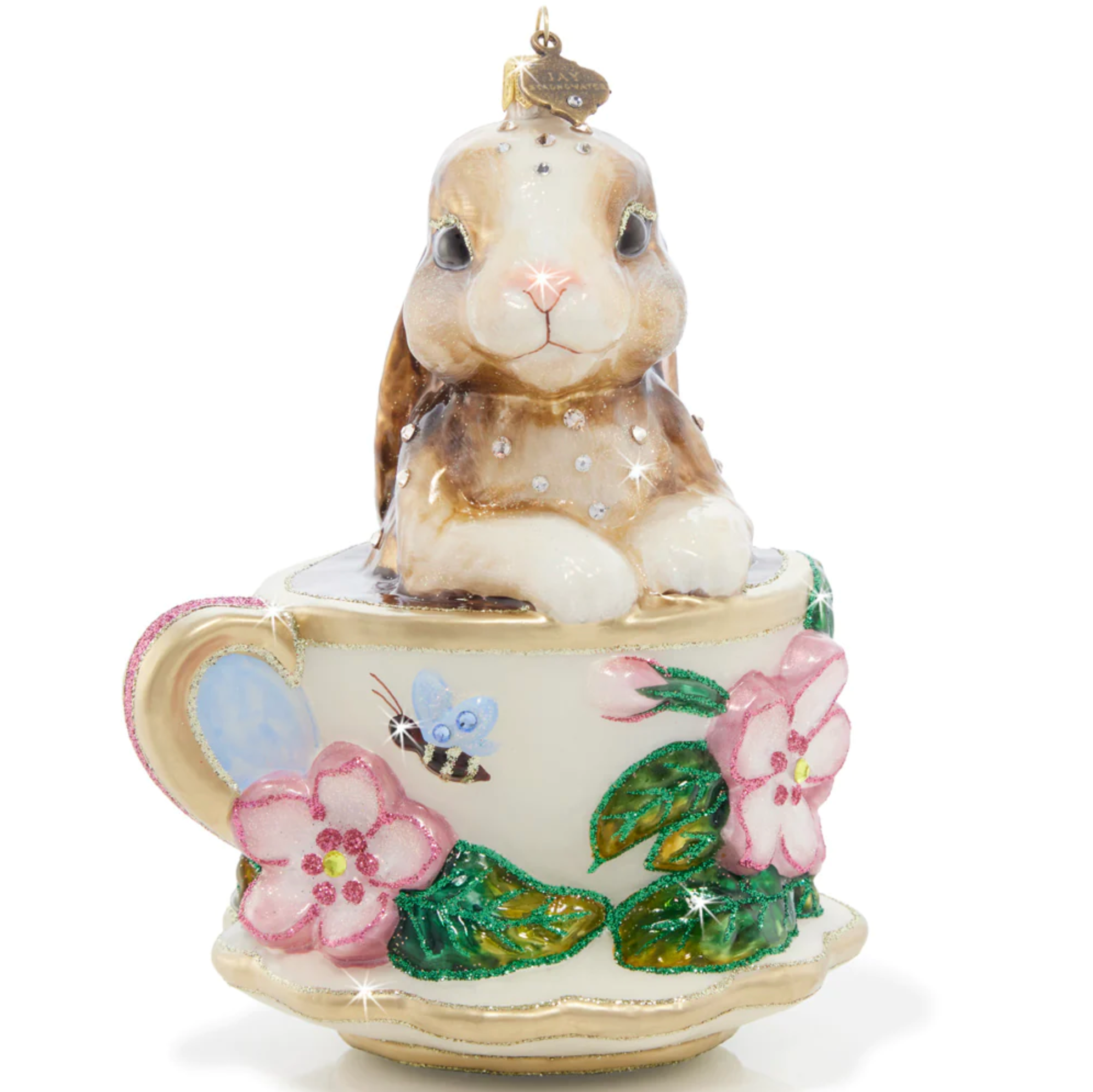 Bunny Rabbit in Tea Cup Glass Ornament