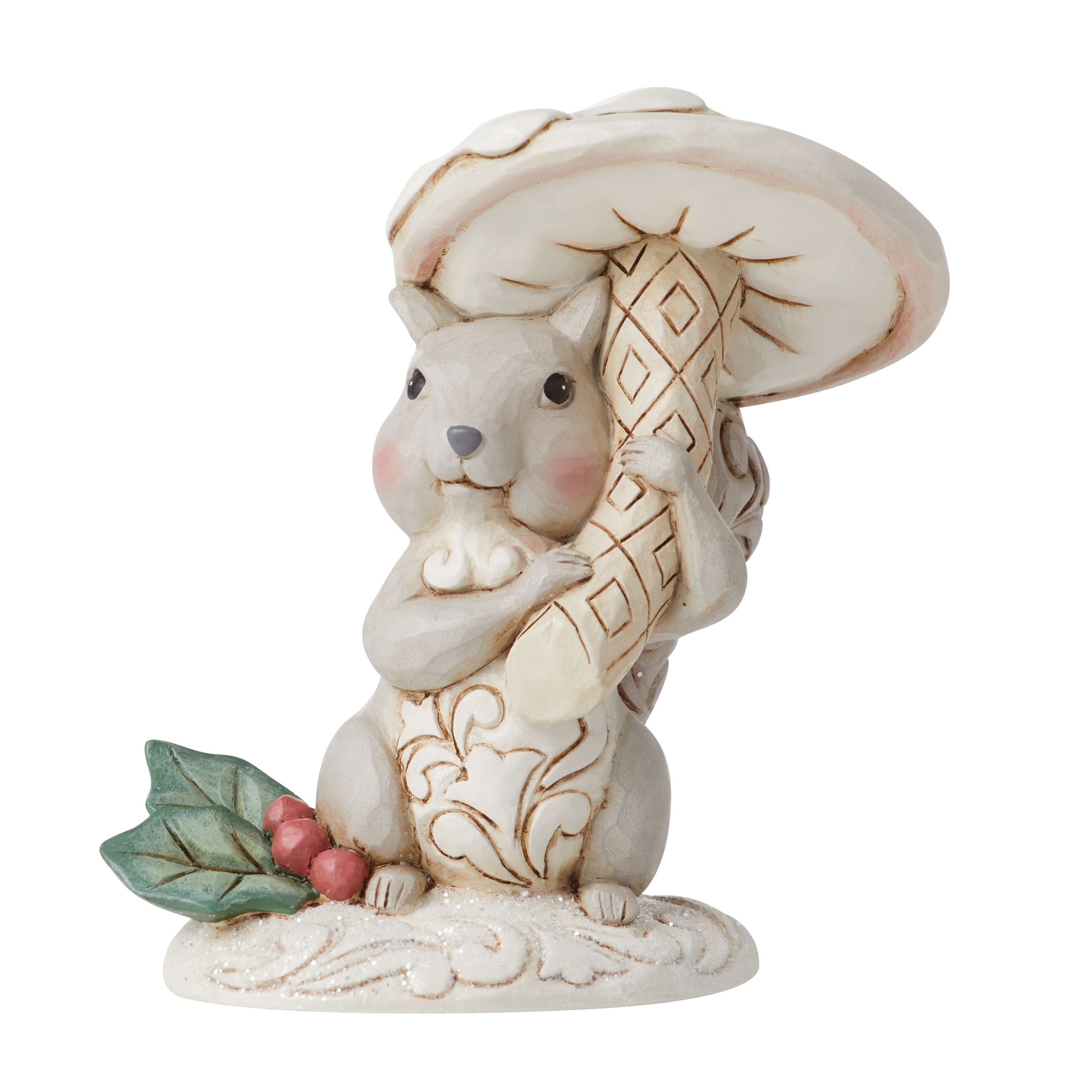 White Woodland Collection Squirrel with Mushroom