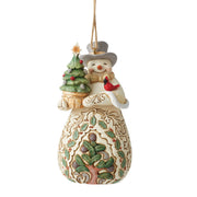 White Woodland Collection Snowman with Evergreen Ornament
