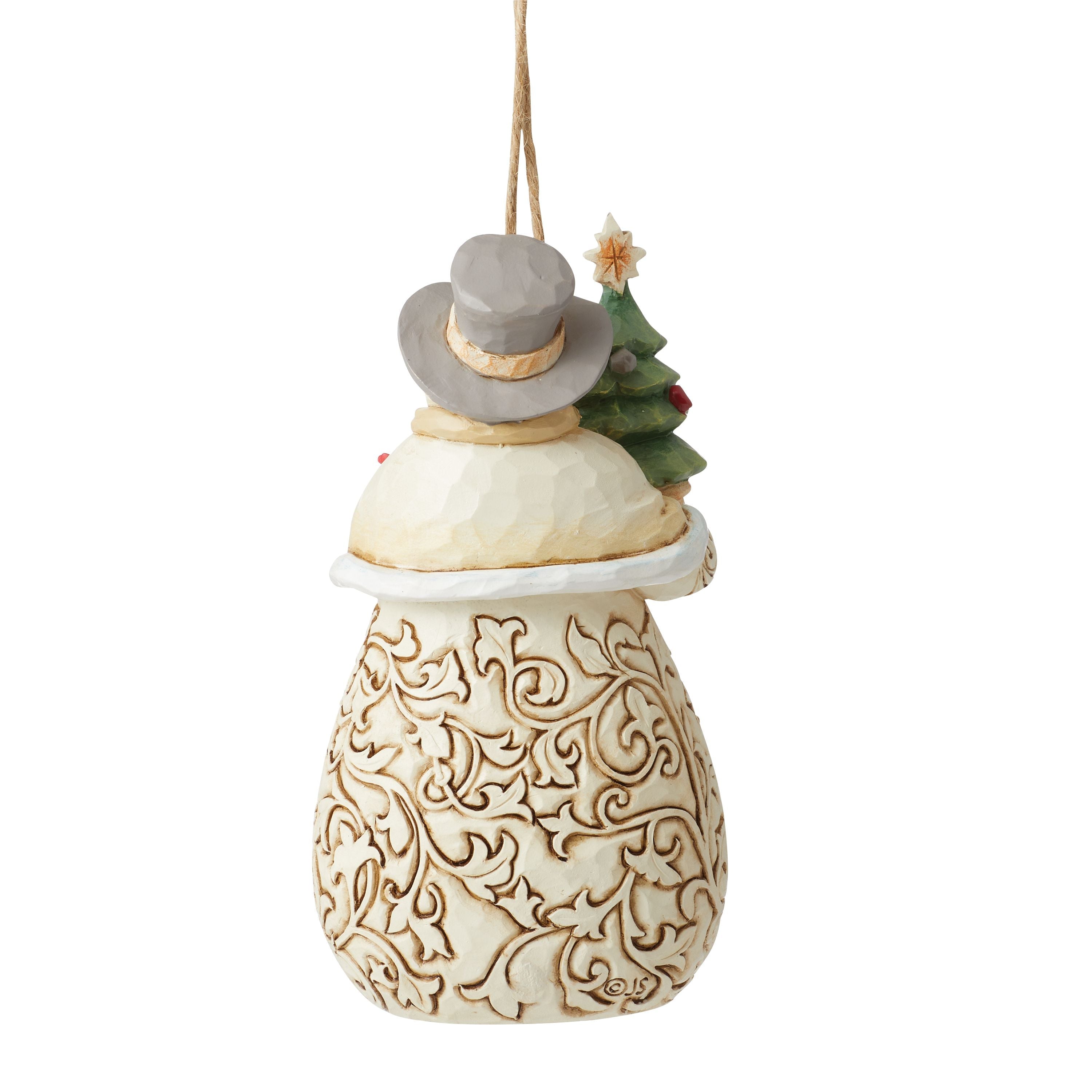 White Woodland Collection Snowman with Evergreen Ornament