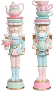 Pastel Tea Pots and Tea Cups Hat Nutcracker 15.5 Inches Set of 2