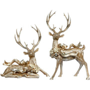 Gilded Ribboned Deer 19 and 27" Set of 2
